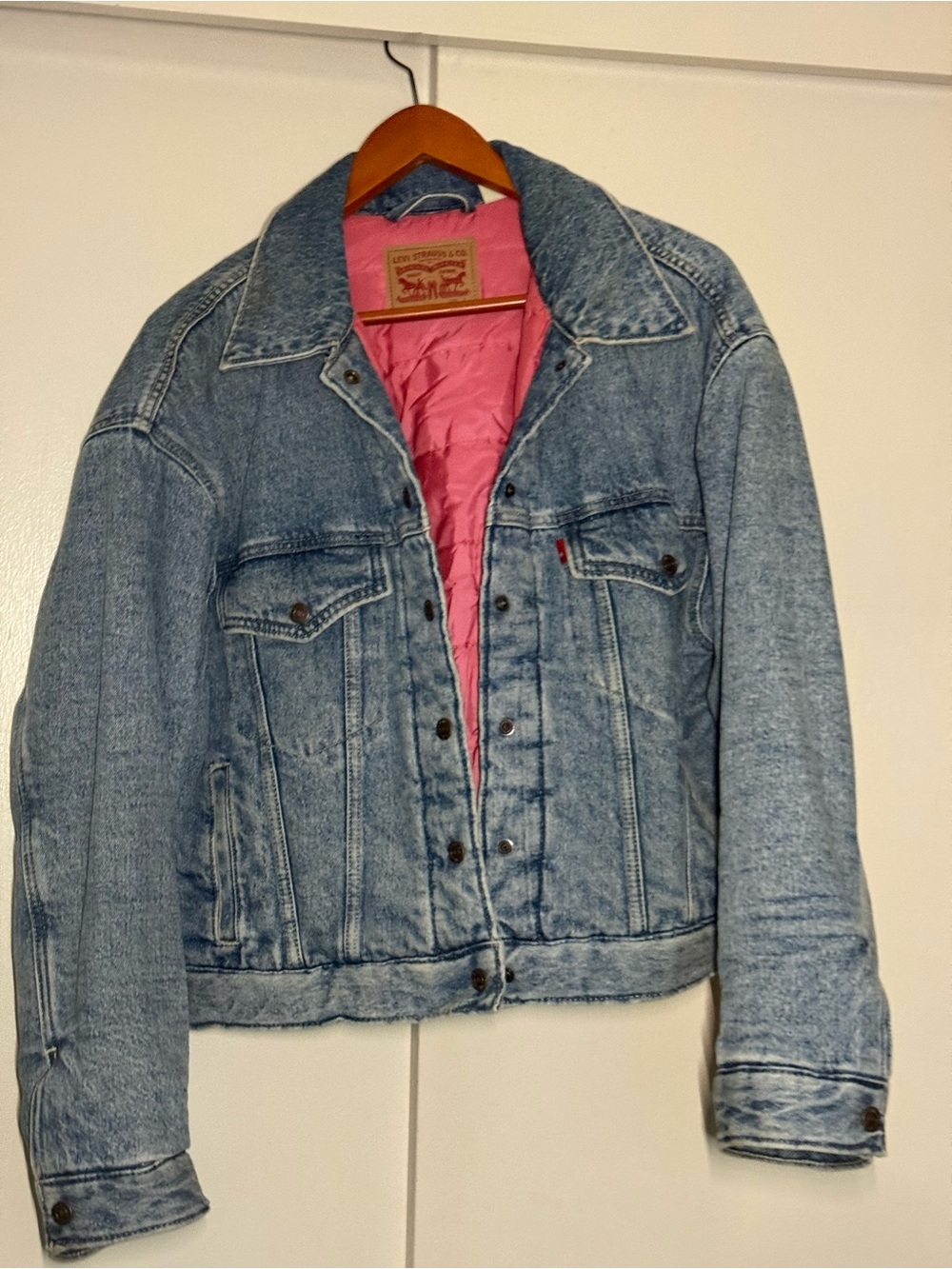 Levi's Light Blue Denim Jacket with Pink Quilted Lining